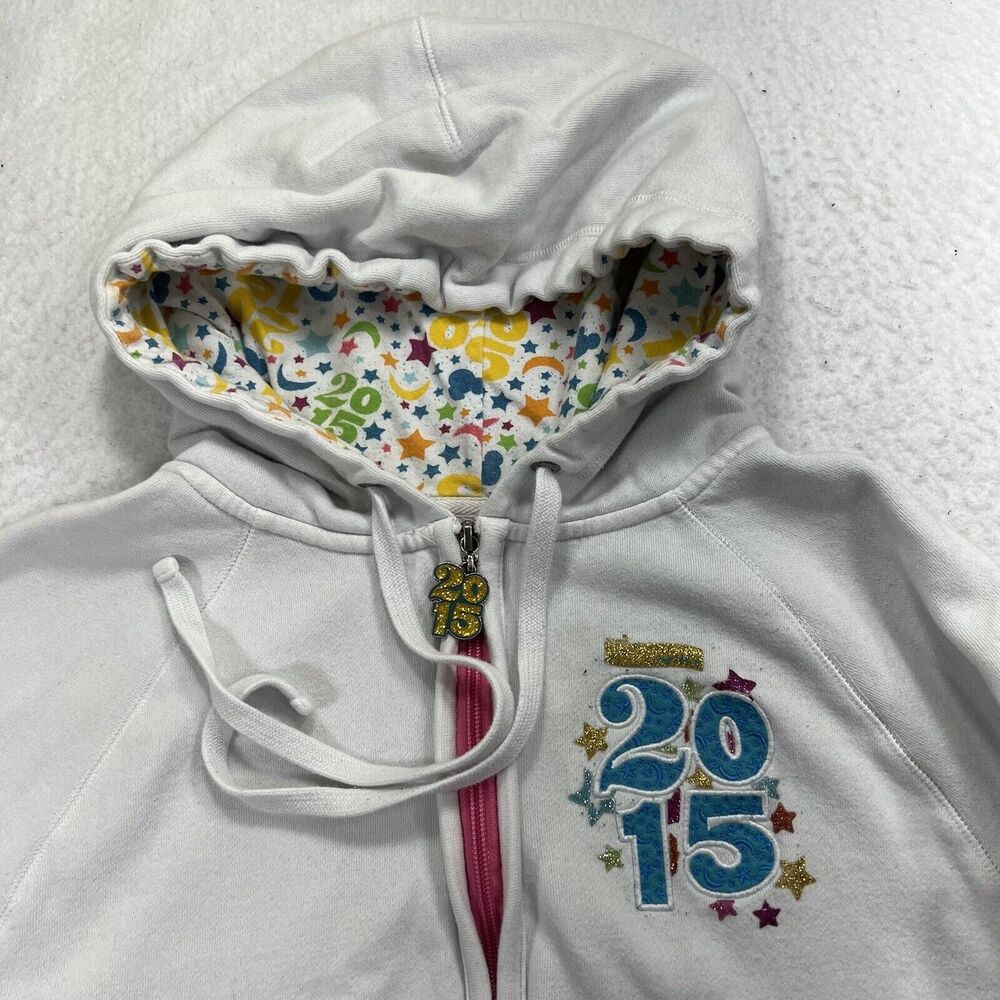 Disney Parks Women's 1X 2015 Full Zip Fleece Hoodie Walt Disney World White - Picture 2 of 12